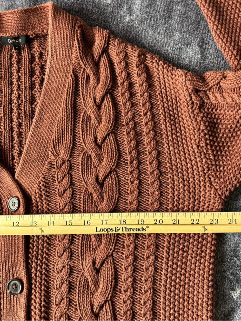 Quince Women's 100% Organic Cotton Oversized Cable Cardigan Small Redwood Brown - Picture 9 of 10
